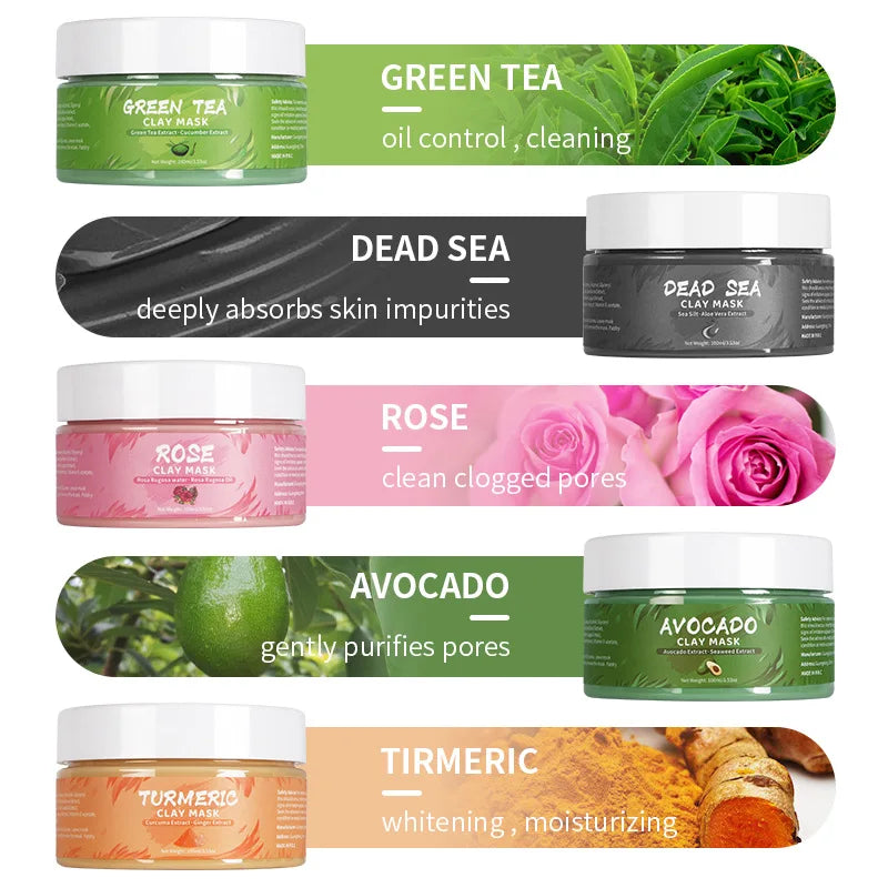 Máscara Facial Argila Rosa - Cúrcuma Chá Verde Abacate Hidratante
