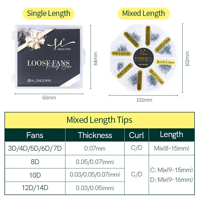 Ciglia Finte Professionali Volume Russo - Extension Premade Fans 6D-20D (480-600pz)