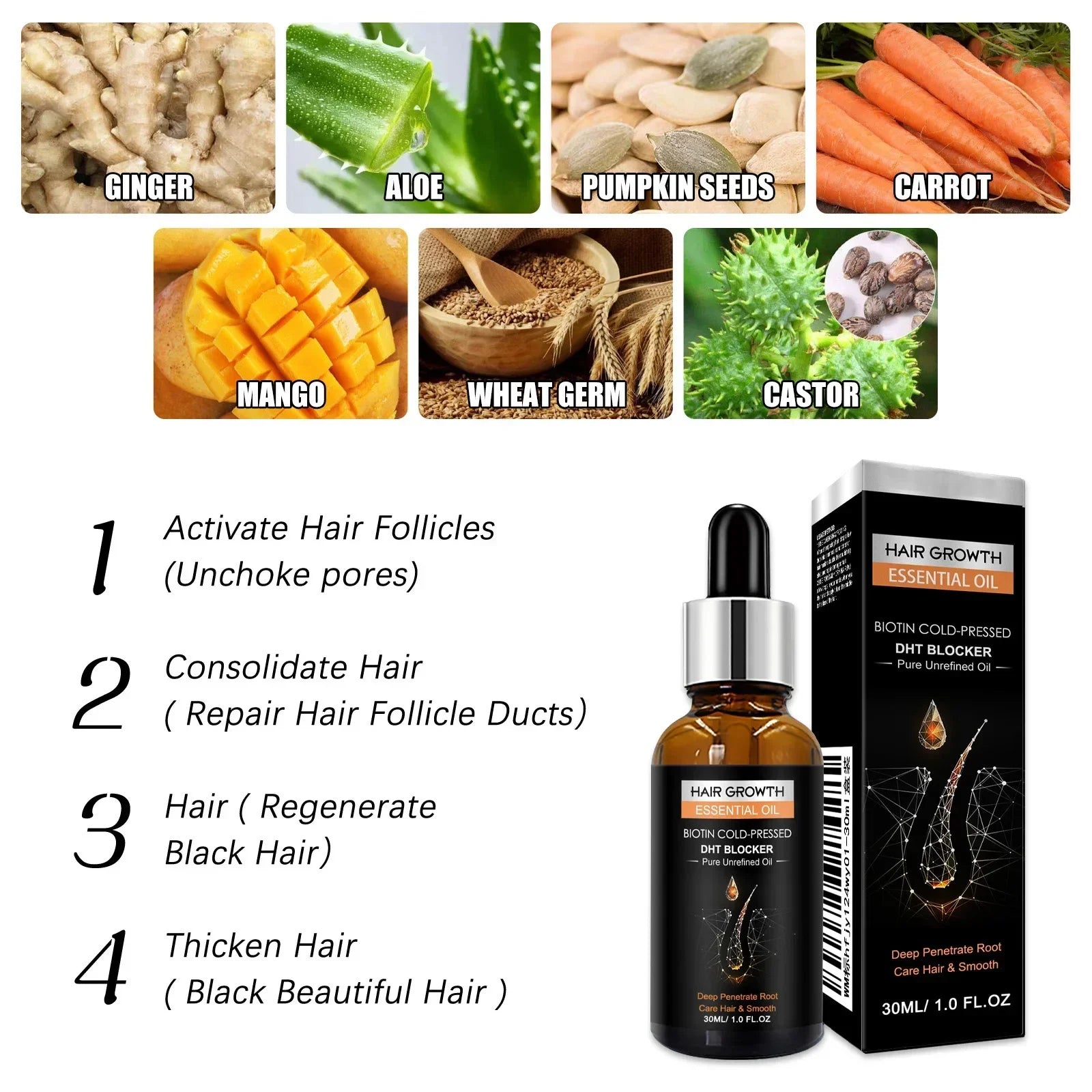 Hair Growth Oil,Biotin DHT Blocker Anti-Loss Shampoo Boost Regrowth Increase Production of Shampoo Hair Growth