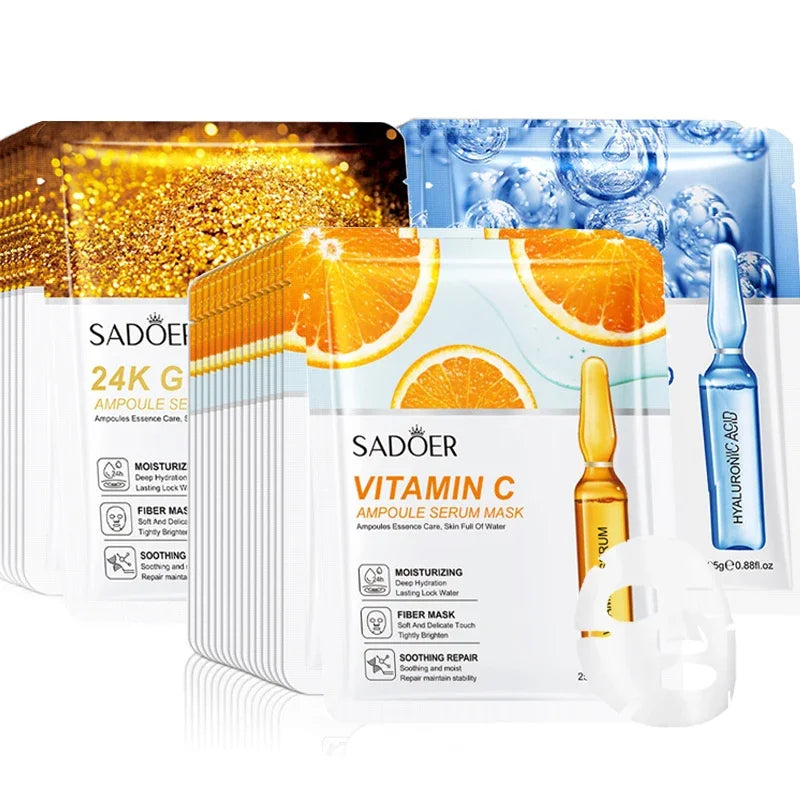 Kit 15 Máscaras Faciais Ouro 24K e Ácido Hialurônico - Anti-Rugas Hidratante