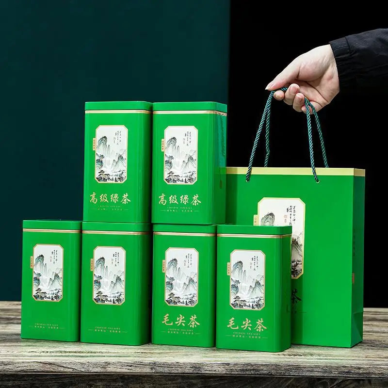 Chinese XinYang MaoJian,TaiPing HouKui Green Tea Set Zipper Bags AnJi White Tea LuAn GuanPian Universal Rectangular Tea Can