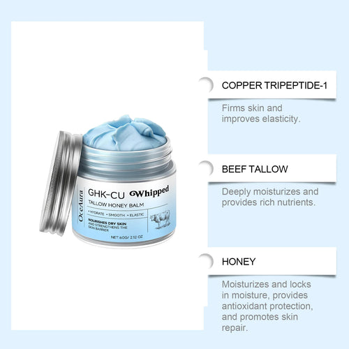 Bálsamo Azul GHK-Cu com Sebo Bovino e Mel Manuka - Hidratante Facial e Corporal para Pele Madura e Sensível